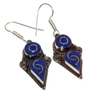 1990’s Y2K Lapis Lazuli Sterling Silver Plated Boho Earrings